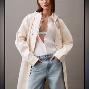 NWT $189 Calvin‎ Klein Women’s Cotton Sateen Long Anorak Parka jacket Coat XL